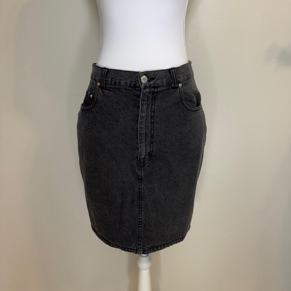 Vintage Ralph Lauren Black Denim Knee Length Skirt Womens 6 90s Streetwear